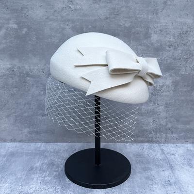 Französischer Eleganter Netz-Doppel-Schleifen-Woll-Barett Retro Promi Zylinderhut Damen Herbst Und Winter Stewardessenhut Malerhut