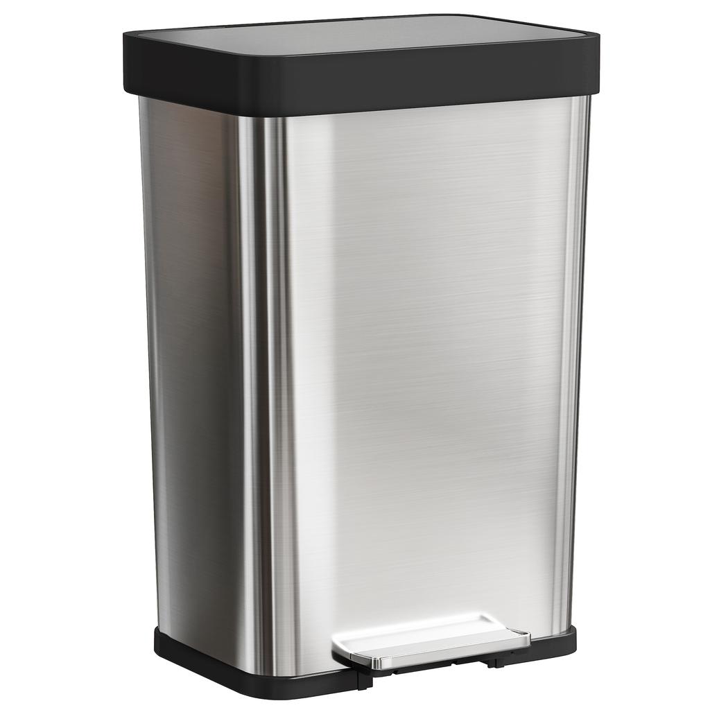 60 L Trash Can with Foot Pedal, Stainless Steel Waste Bin with Soft-Closing Lid, Silver Colored