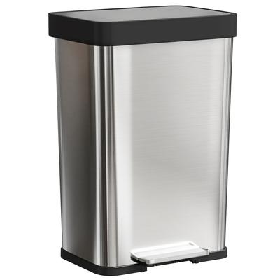 60 L Trash Can with Foot Pedal, Stainless Steel Waste Bin with Soft-Closing Lid, Silver Colored