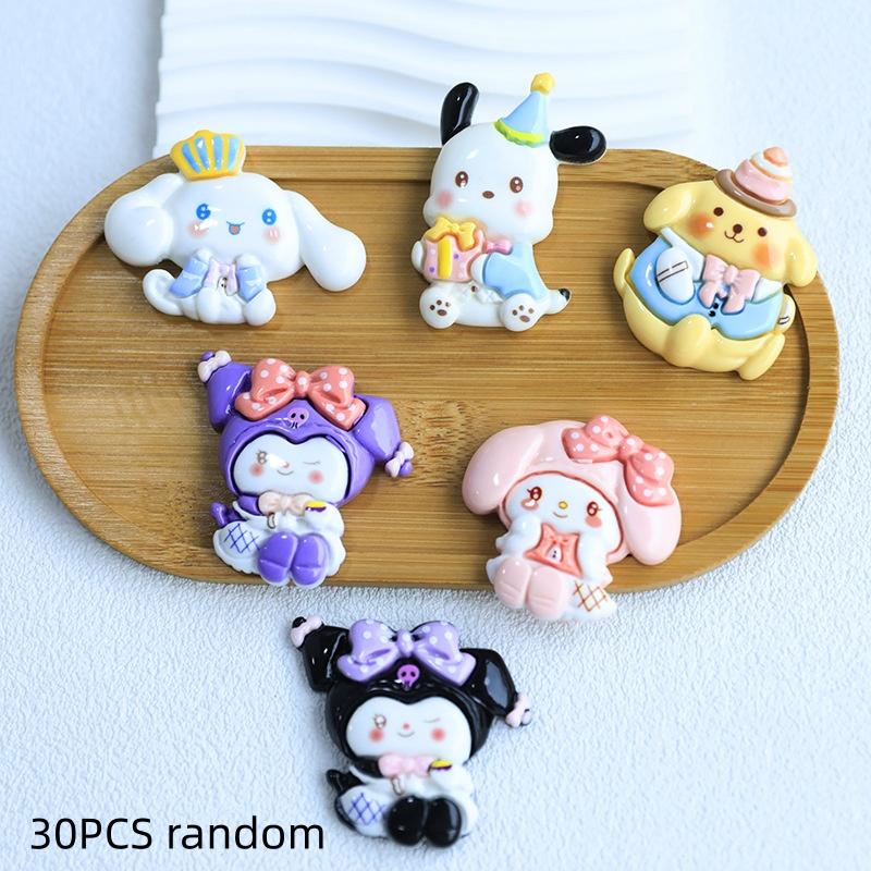 30/200PCS Sanrio Animal Cartoon DIY Resin Accessories Headbands Hair Clips Cup Stickers Resin Material