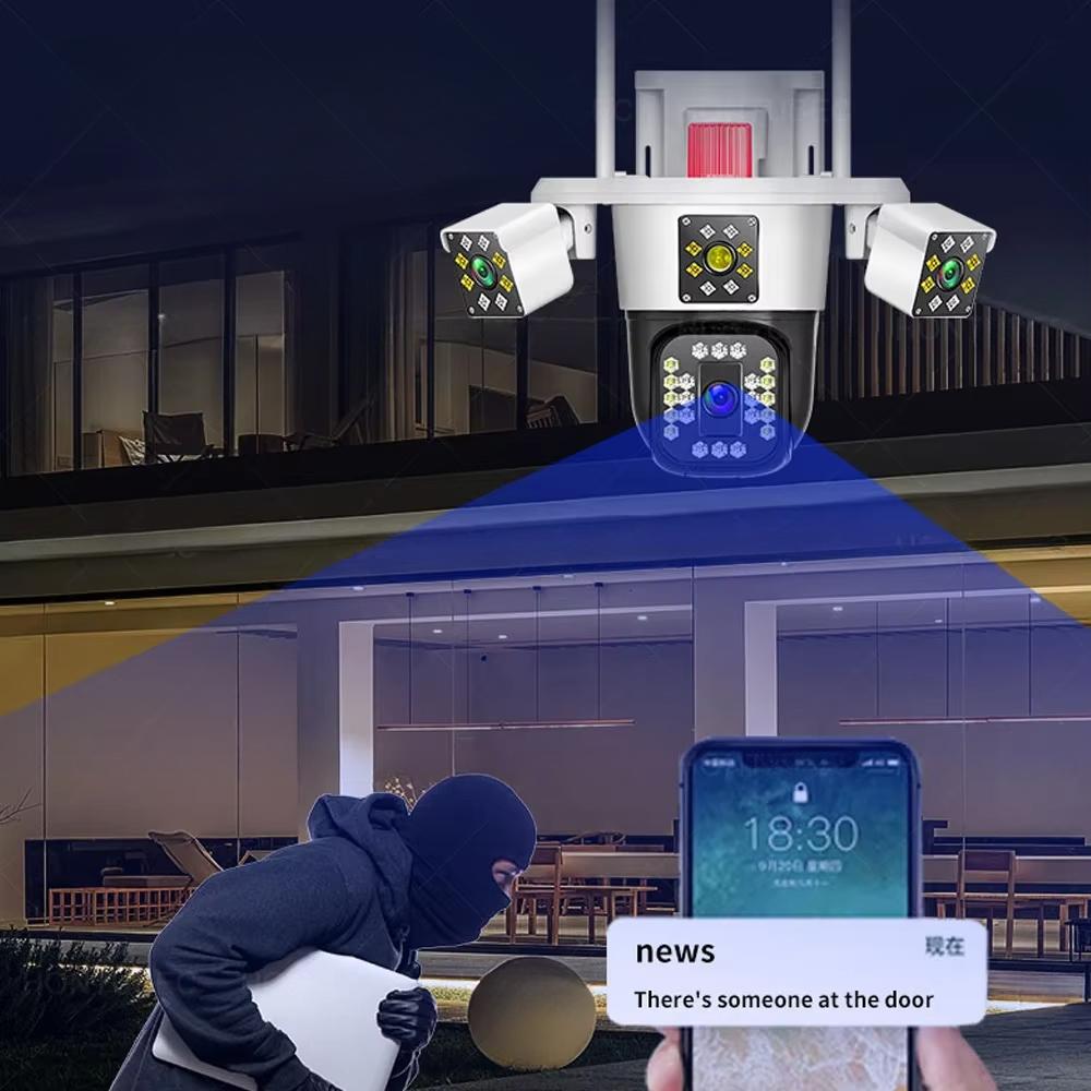 IPC360 HOME 6K 12MP 3 Lens 3 Ekran Wifi PTZ Kamera Renkli Gece Görüşü Hareket Algılama İki Yönlü Ses IP66 Gözetim Kameraları