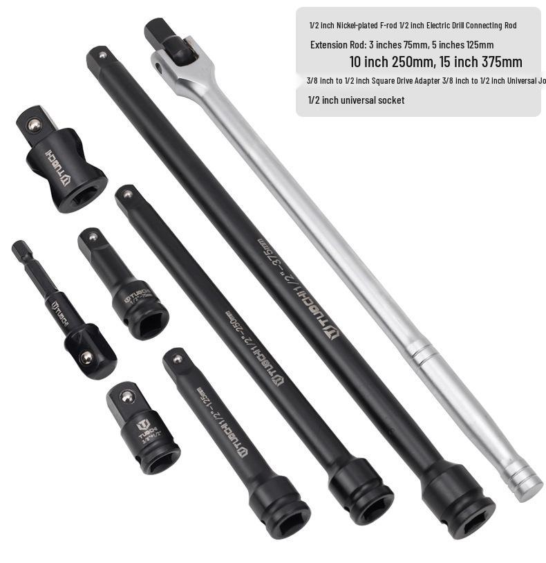 53-Piece 1/2" Heavy-Duty Impact Socket Set with Extended F-Handle and Electric/Pneumatic Hex Head Extension.