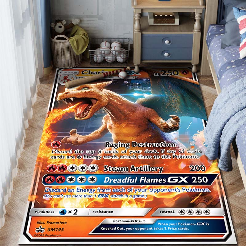 1 ks Karta Pokémon s potiskem Charizarda Koberec pro domácnost Obývací pokoj Ložnice Dětský pokoj Dekorace Protiskluzová podložka na podlahu Koberec do herní zóny Dárky