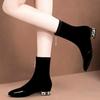 Damen Glänzende Pailletten Stiefeletten Wintermode Spitz Zehenbereich Reißverschluss Strass Quadratische Absätze Kurze Stiefel Retro Motorradschuhe