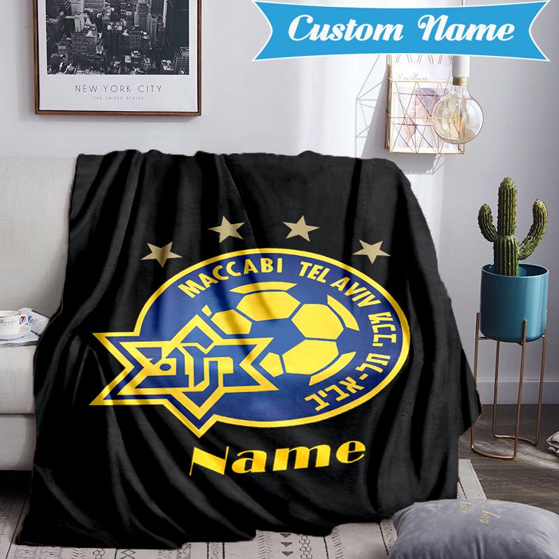 Custom Name Maccabi Football Crest Blanket Lightweight Ideal Bedding Blanket Perfect for Travel, Camping, Living Rooms, Sofas, Christmas Gift
