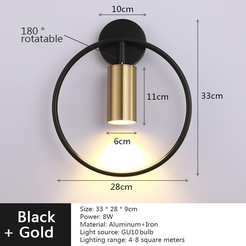 Modern Round Wall Lamp Black/Gold Luxury Metal Wall Lamp Used For Staircase Bedside Sofa Background Wall And Decorative Lighting