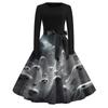 Vintage Dress for Women Retro Halloween Dress with Pumpkin Skull Print Long Sleeve Western Dress for Women Boho Maxi Dress