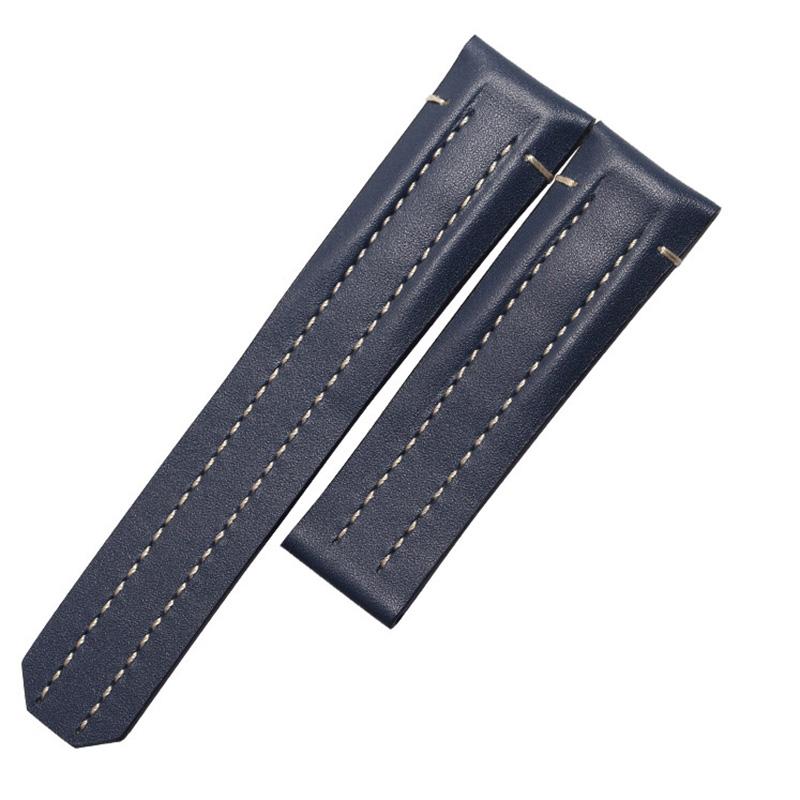 For Bucherer Patravi Series Leather Strap with Special Stitching Men's Folding Buckle Watchband 10625 Black Bracelet 20mm 22mm