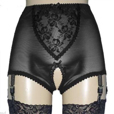 Retro Transparent Lace Mesh Open Crotch Sexy 6-Strap Garter Belt for Women
