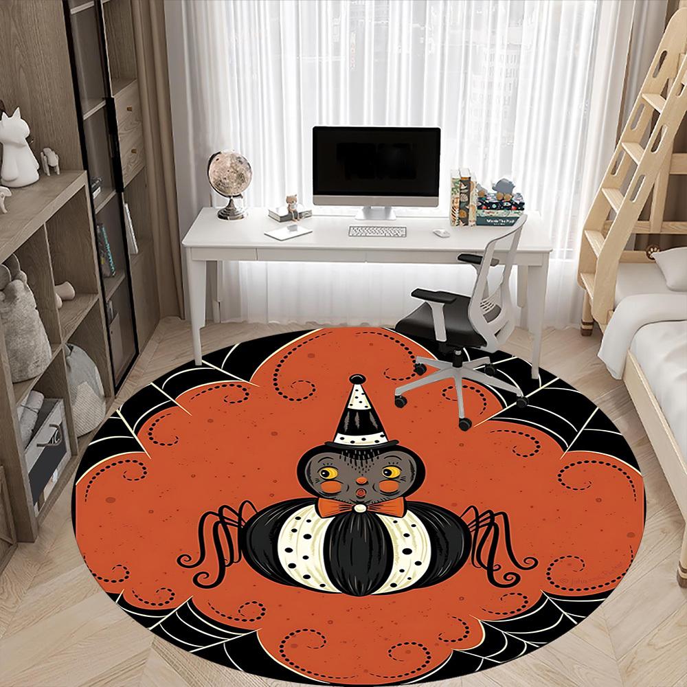 1pc Halloween Spider Office Round Area Rug, Indoor Mat Suitable For Office, Under Office Chairs Bedroom Living Room Home Decor, Room Deco