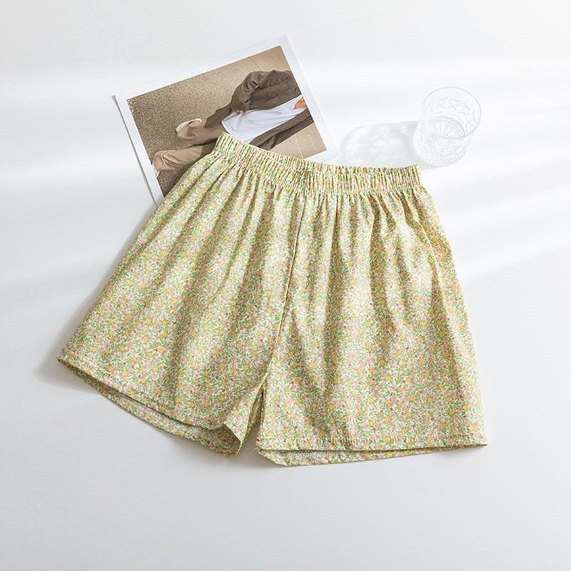 Summer Home Checkered Small Floral Shorts Thin Fresh Sports High Waist Thin Wide Leg Loose Casual Pajama Pants Women