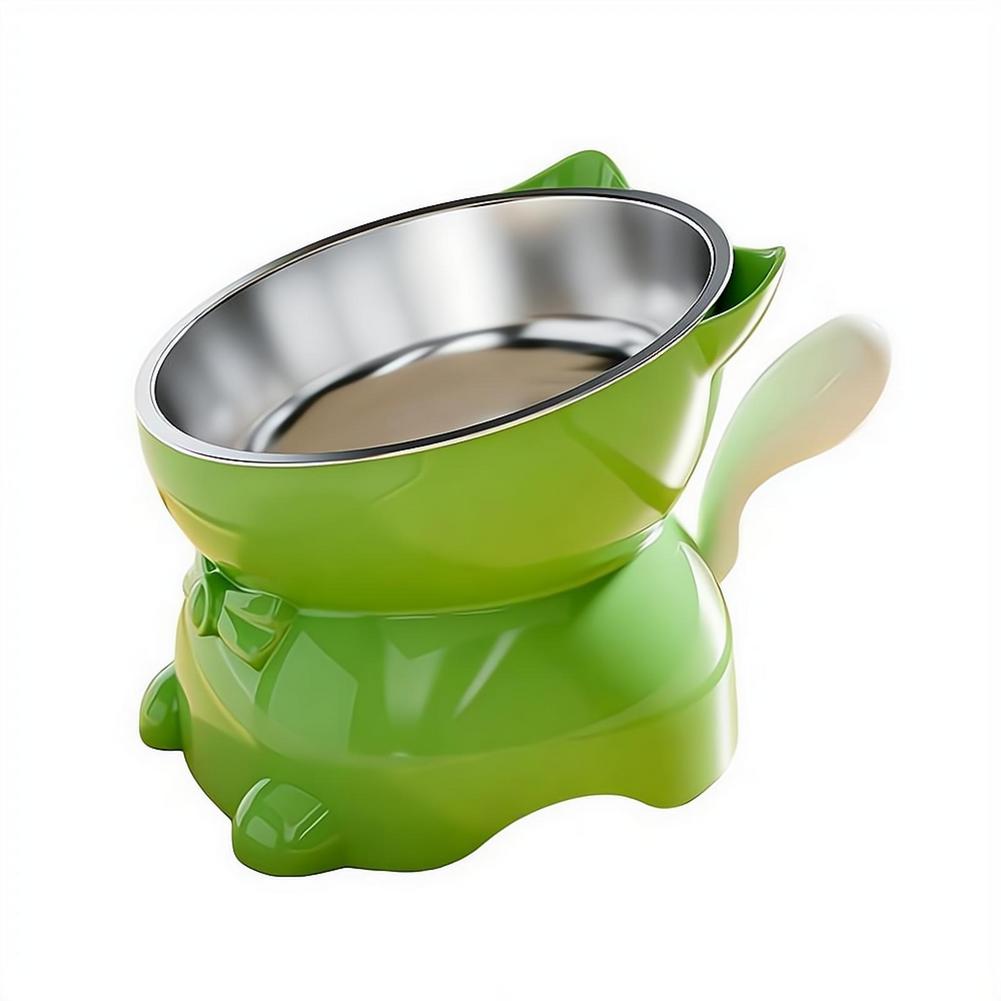 New Large Healthy Safe Stainless Steel Cat Bowl Anti-overturning Oblique Mouth Pet Bowl Increased Neck Protection Dog Water Bowl