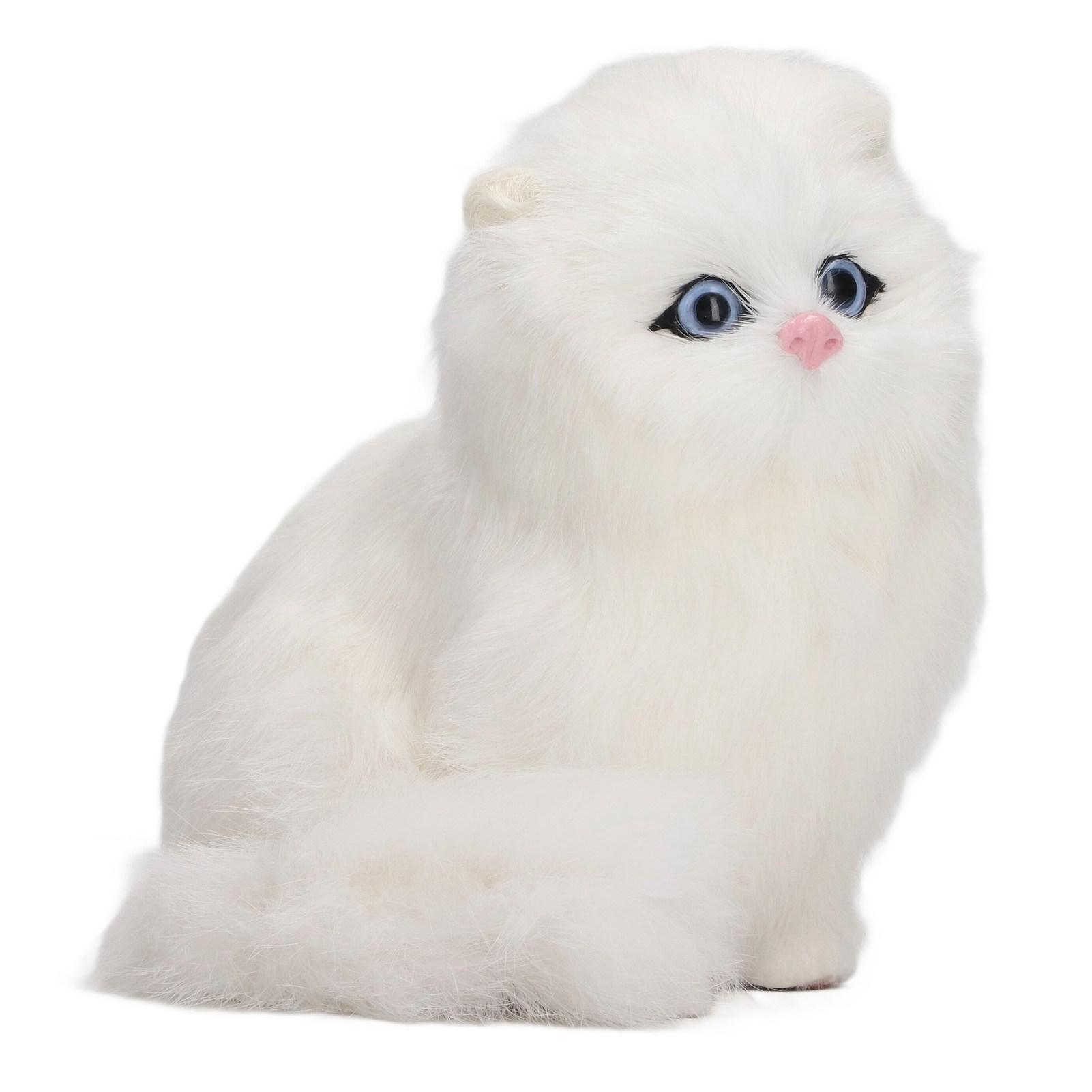 

White Synthetic Fur Cat Statue Home Funny Delicate Lovely Simulated Furry Cat Figurine Show Window