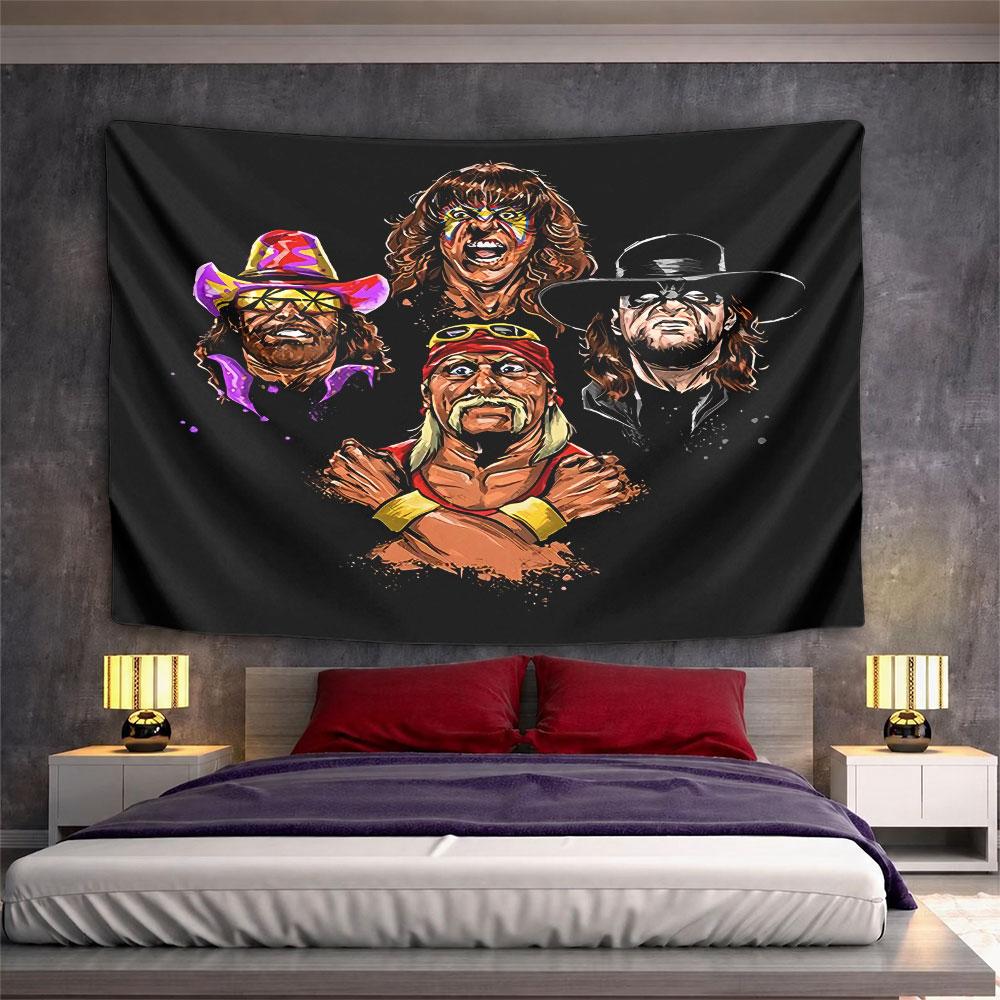 Pro Wrestlers Action Tapestry Wall Hanging Retro Wrestling Decor for Bedroom Living Room Man Cave Fan Gift
