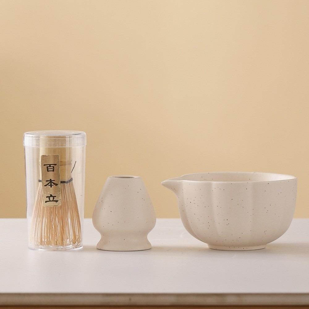 3Pcs/Set Match Bowl Matcha Whisk Set Tea-Making Tools Ceramic Chasen Stand  for Tea Lovers