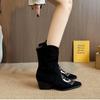 Fashion Vintage Design Pointed Toe Women Western Cowboy Boots Fashion Festival Thick Heel Female Short Booties