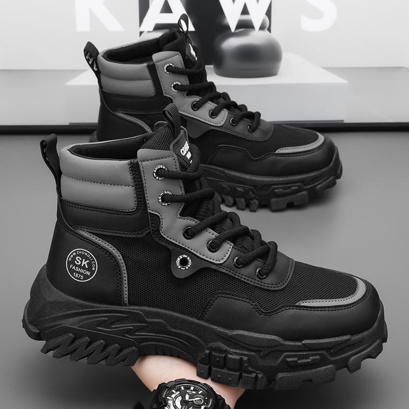 Fashion High Top Men Ankle Boots Comfortable Men Work Boots Mesh Outdoor No-slip Casual Shoes Breathable Walking Hiking Shoes