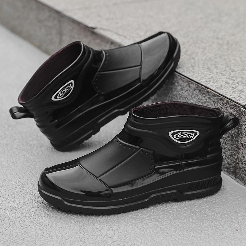 Men's Waterproof Short Rain Boots with Cotton Lining - Non-Slip Winter Wading Shoes