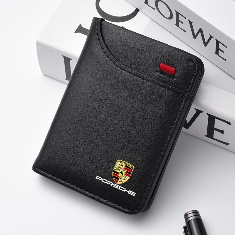 Leather Car Wallet Mini Credit Card Purse Portable Wallet For Porsche Cayenne Panamera Macan 911 Taycan Boxster Cayman 918 Pajun