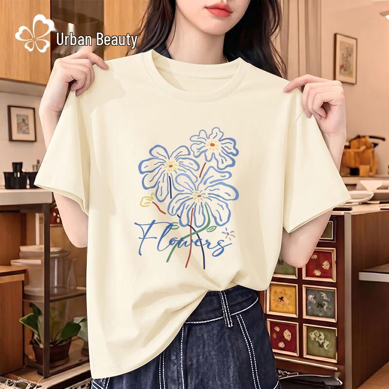 Women s Pure Cotton Floral Print Short Sleeve T-shirt XL