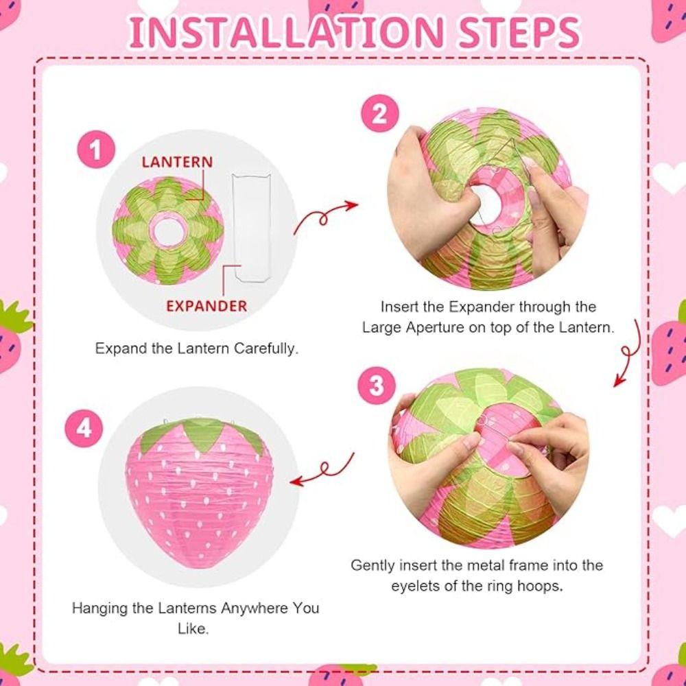 Handheld Paper Lantern 3D Pink Hanging Lantern Ball Strawberry Lantern  DIY Kindergarten