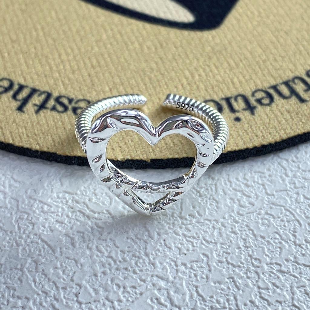 PANJBJ 925 Silver Frosting Geometry Ring for Women Wide Texture Versatile Handmade Ins Jewelry Gift