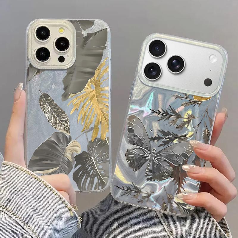 Šedý Vzor Motýlů Pouzdro na Telefon Pro iPhone 17 Air 16e 16 15 14 Pro Max 13 17 Pro Max Nárazuvzdorný TPU Hybridní Tvrdý PC Kryt na Telefon