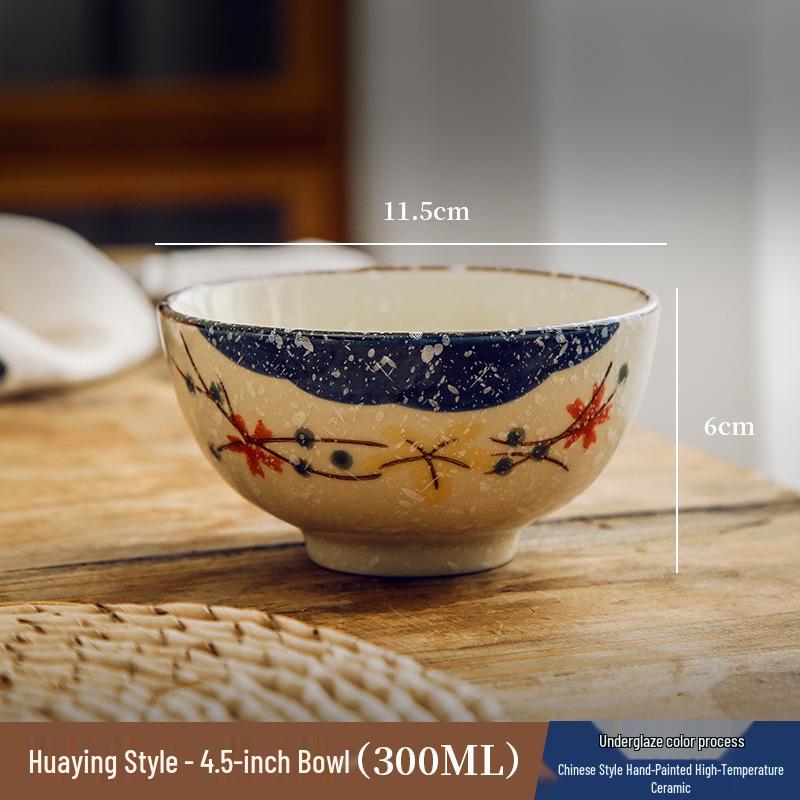 Unterglasur Keramik Reis- & Suppenschüssel Set mit Essstäbchen - Chinesischer Nationalstil Geschirr für Zuhause & Restaurants