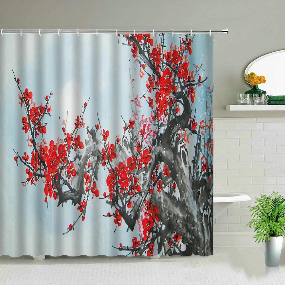 Sunflower Flower Wood Grain Plant Scenery Bathroom Shower Curtain Cactus Butterfly Bee Floral Landscape Bath Curtains With Hooks