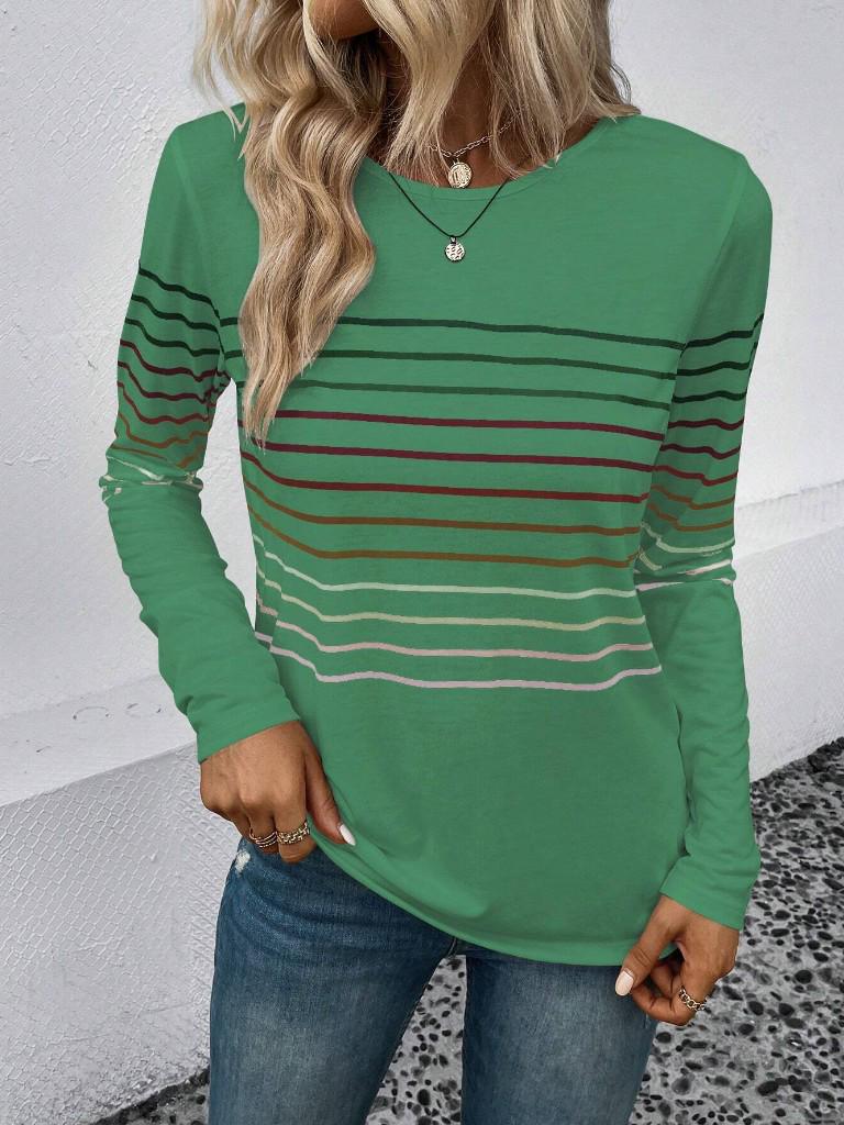 Autumn/Winter 2023 Women's Striped Crew Neck Long Sleeve T-shirt - European and American Fashion.