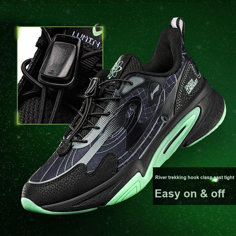 Li Ning Chaussures Décontractées Basses à Logo et Lettres pour Enfants Chaussures Décontractées pour Enfants Noir YKCU110-1