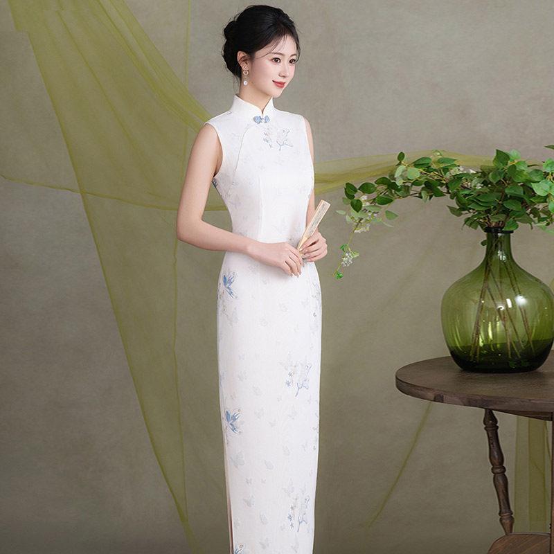White sleeveless national style new Chinese Suzhou long cheongsam improved young 1011 new women's high sense summer