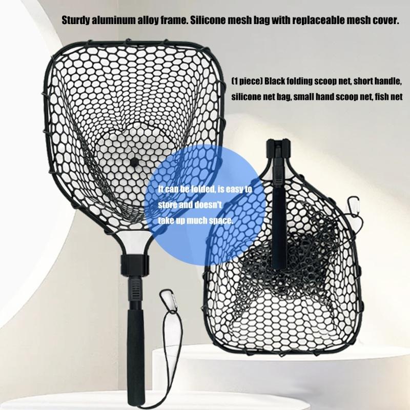 Foldable Fish Landing Net Aluminum Fishing Net Collapsible Handle Freshwater Saltwater Fishing Tool Equipment