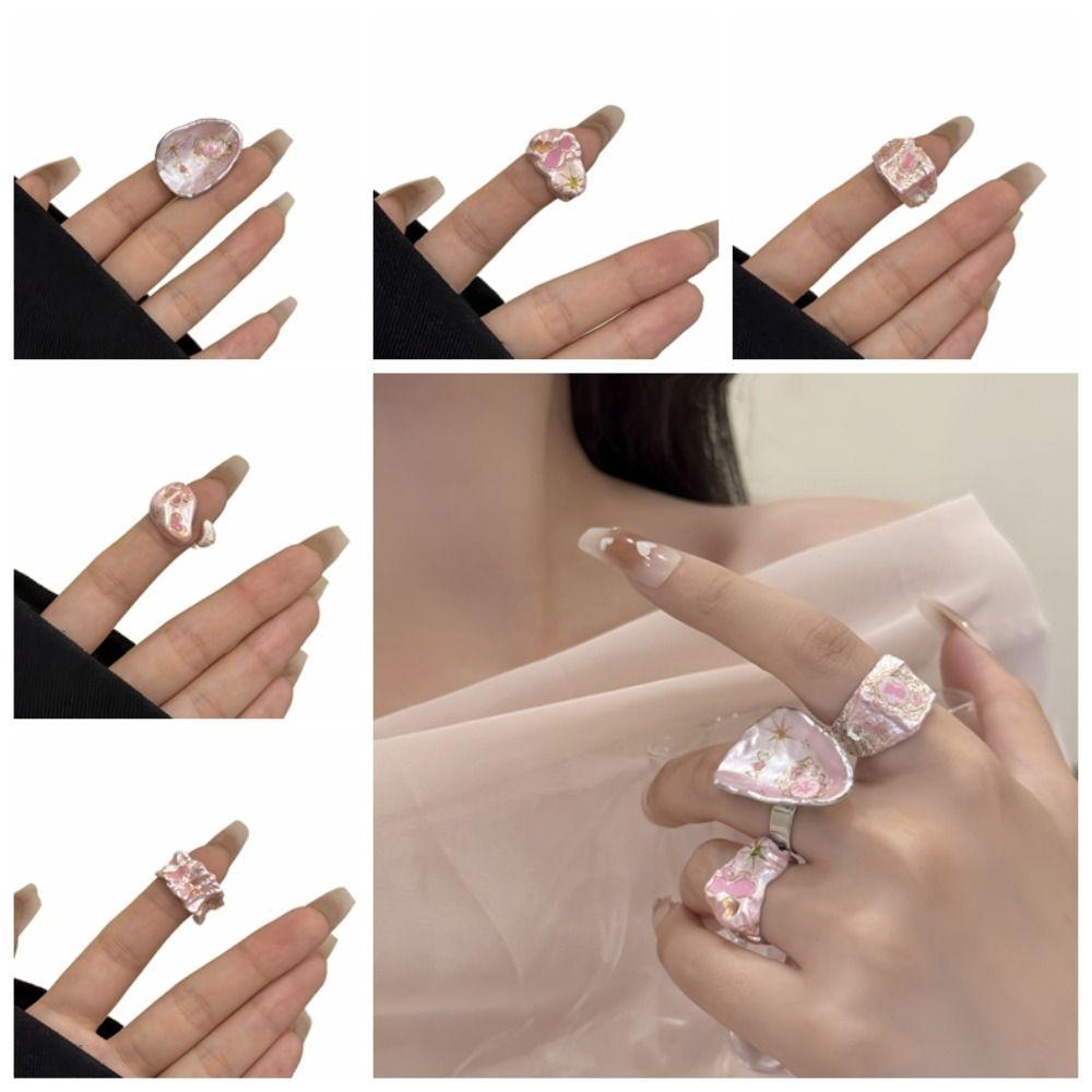 Cartoon Cat Enamel Drip Oil Ring Adjustable Cuff Ring Pink Opening Ring  Festival Ornaments