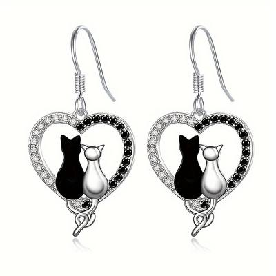 Trend Dangle Earrings for Women As Birthday and Christmas Gift Fashion 1 Pair of Fashion Black and White Versatile Fashion Cat Heart Shape  Unique