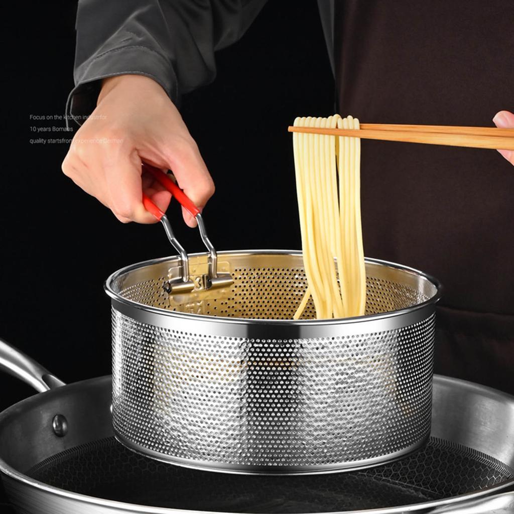 Cesta de Freír de Acero Inoxidable Duradera para Uso Doméstico en Restaurante Redonda Cesta para Freír Profundo Mango de Silicona Resistente al Calor Cocina