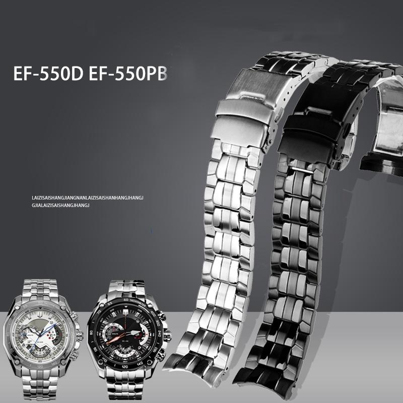 Per Casio EF-550 EF-524 Cinturino per Orologio in Acciaio Inossidabile 22mm Argento Cinturino Fibbia Déployante Bracciale Cinturino in Metallo Catena per Orologio da Uomo