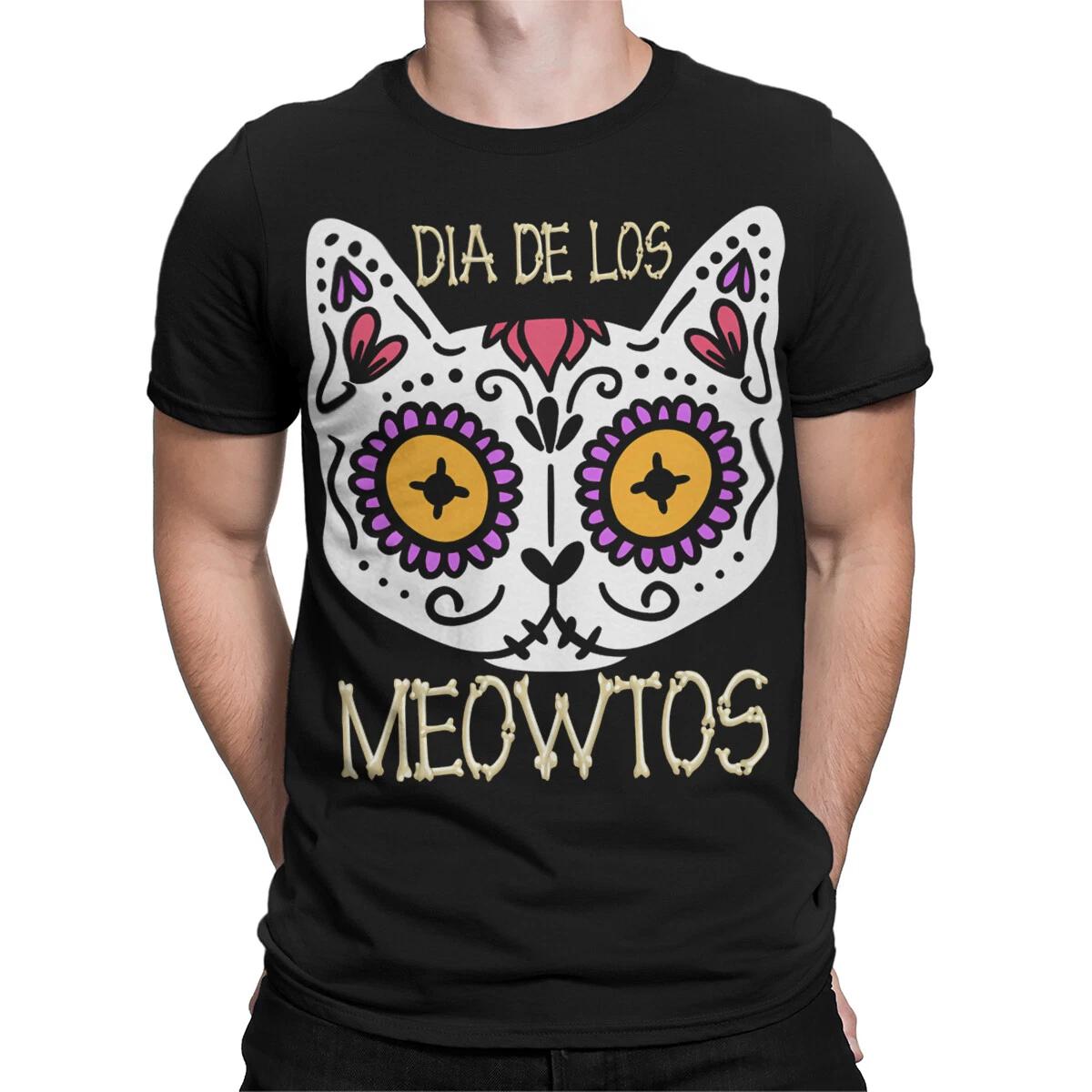 Whimsical Cat Skull Day Of The Dead Mens TTshirt Friendly Vibrant Colors #DOTD XL