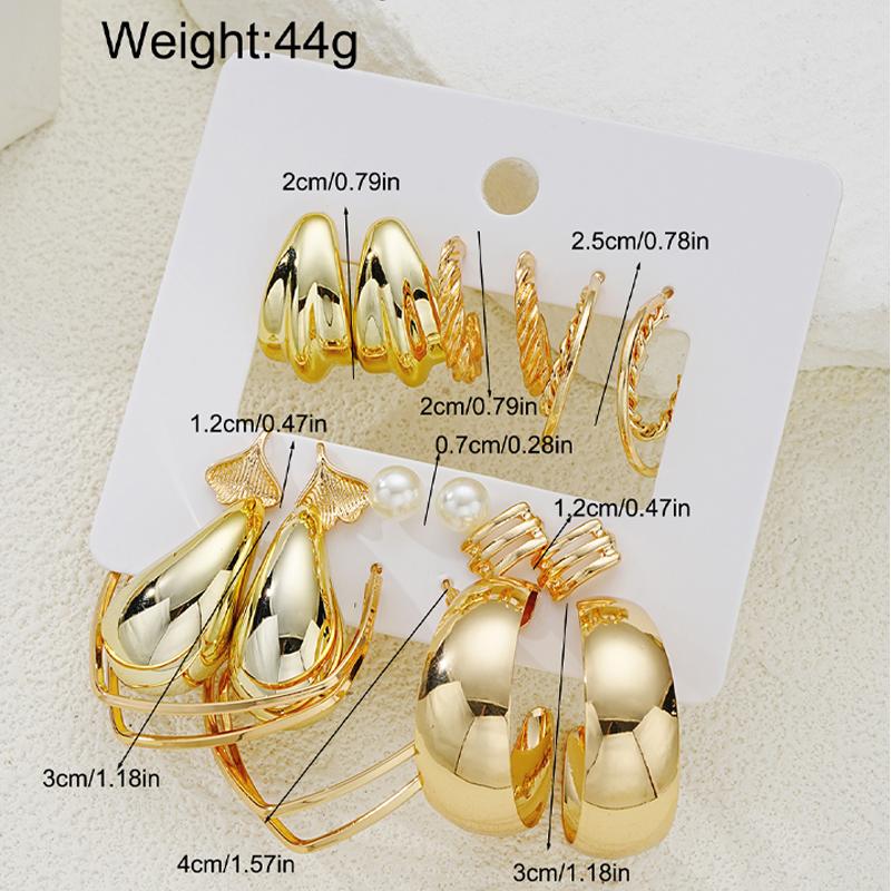 8/12pcs Fashion Charms Gold Color Lightweight Earrings Set for Women Textured C-Shape Teardrop Design Stud Earring Jewelry New