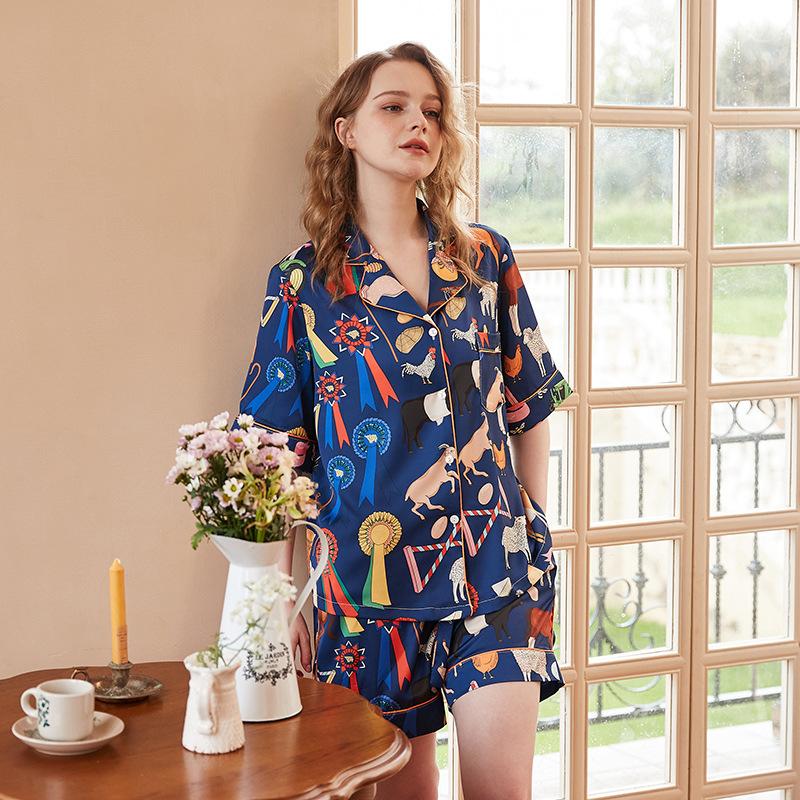 

[Scottish Highlands] Short-sleeved shorts pajamas women s summer thin cartoon cute students can wear loungewear outside M