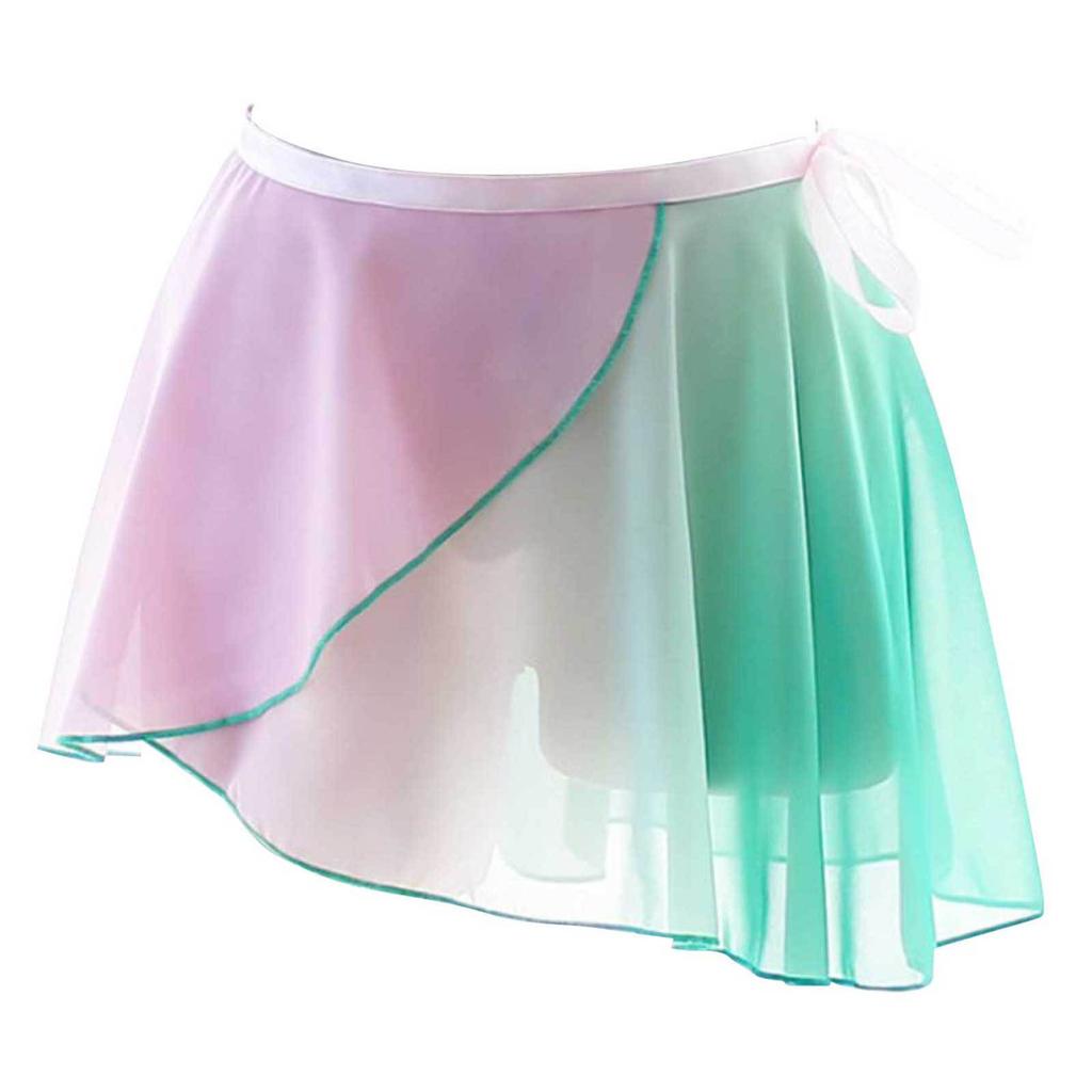 Womens Lace-up Gradient Chiffon Wrap Skirt Ballet Dance Training Gymnastics Performance Asymmetric Mini Skirt