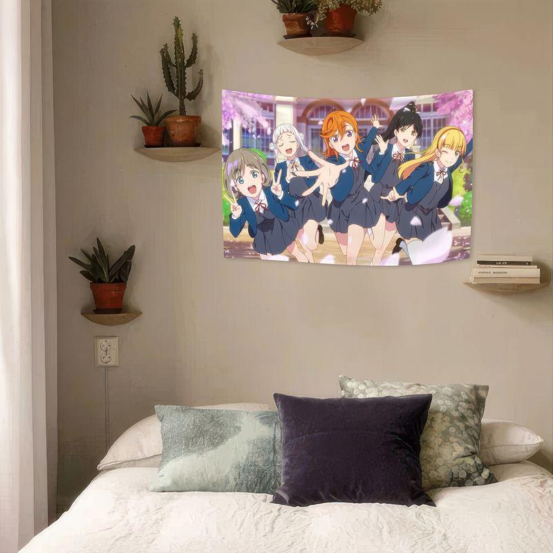 Cherry Blossom Campus LoveLive All Girls Japanese Anime Tapestry, Cute Wall Hanging for Bedroom Decor