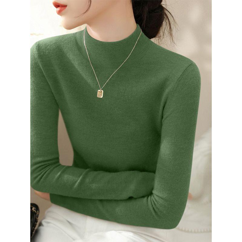 

Spring 2025 New Arrival Minimalist Long Sleeve Knitwear Wool Fashion All-Match Pullover Half Turtleneck Bottoming Shirt Women s Clothing Pea Green [high quality fabric]] 3XL