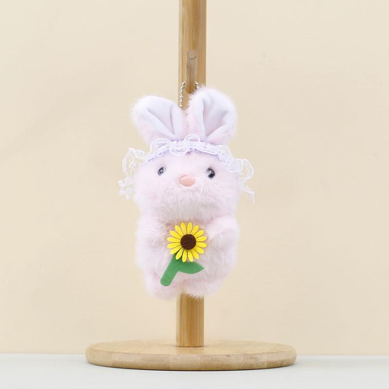 Flower Bunny Holding Plush Doll Keychain Cartoon Plush Toy Decoration Bag