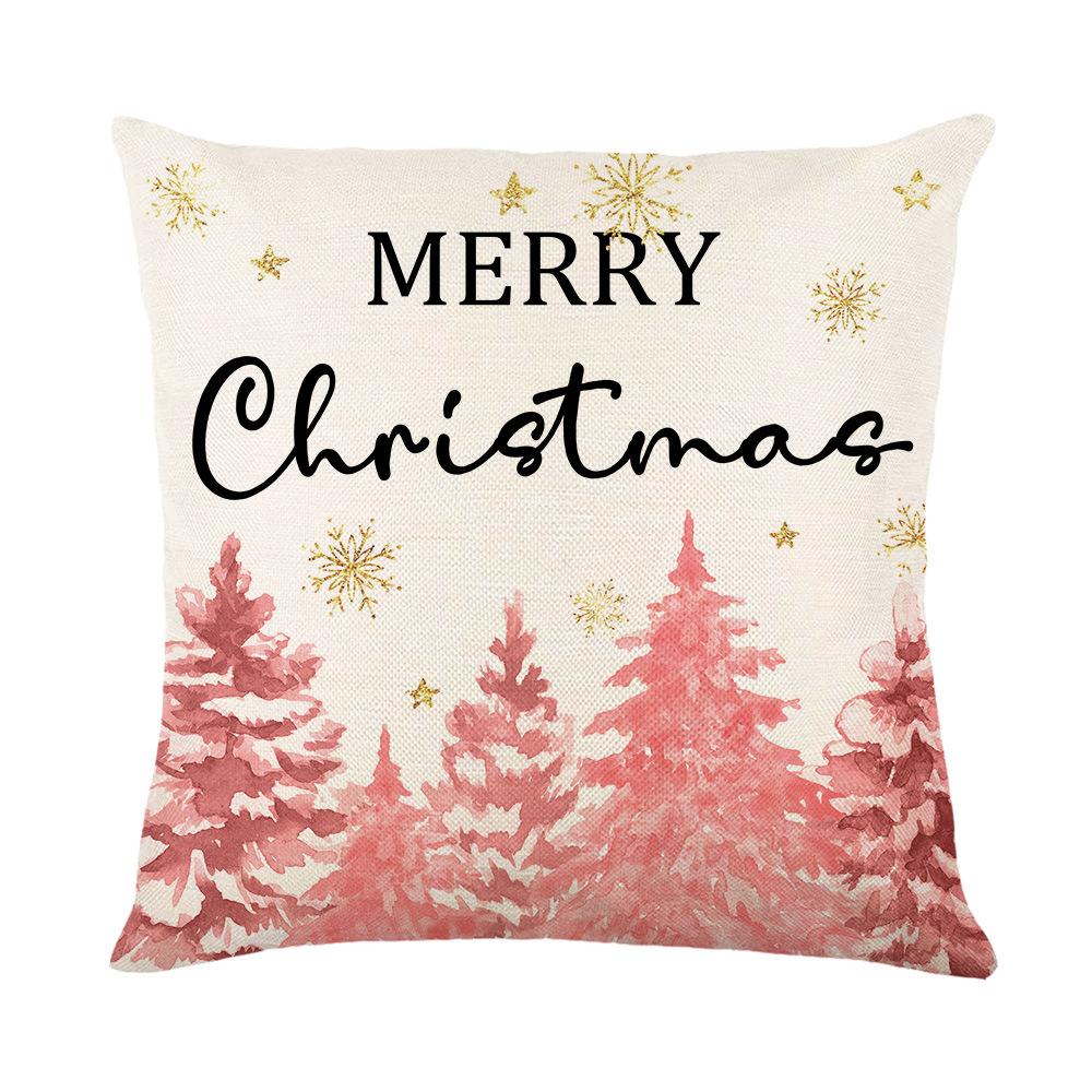 Pink Elk Christmas Cushion Cover Polyester Letter Print Holiday Decoration Living Room Sofa Cushion Cover Cushion Cover