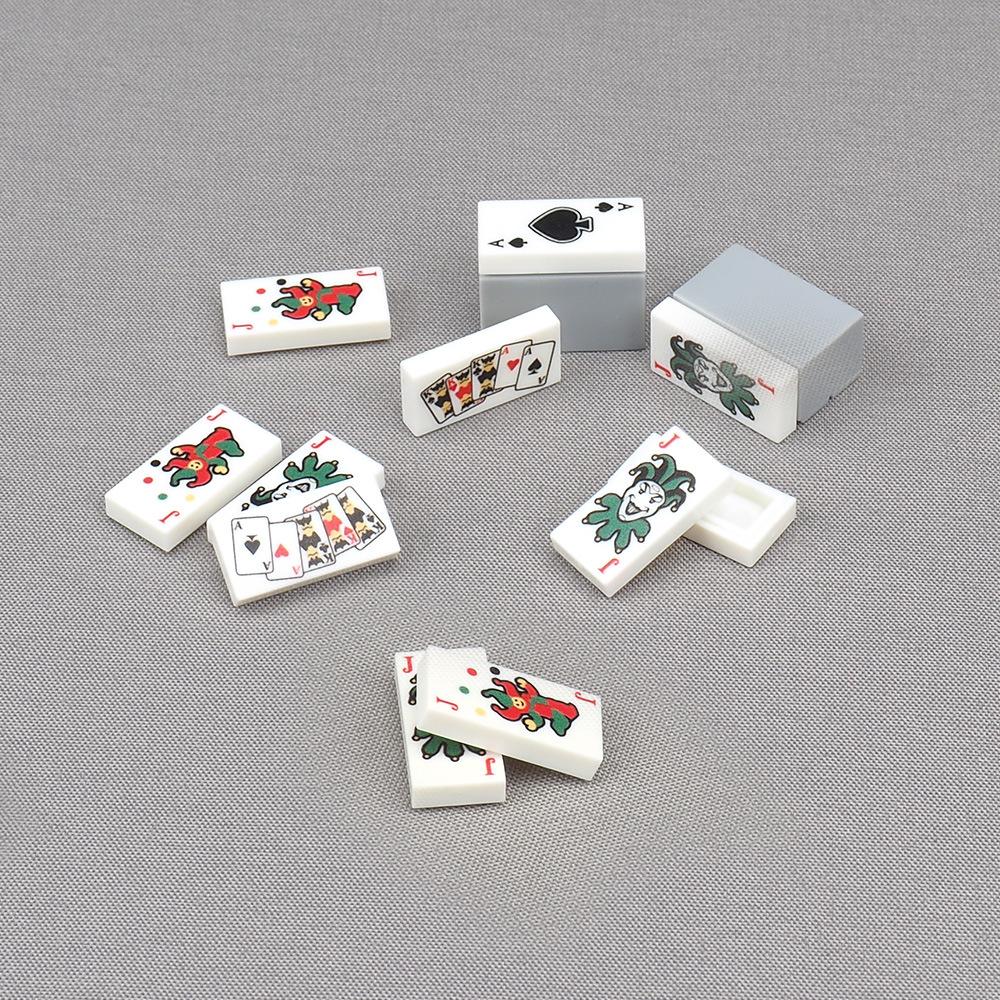 Non-Toxic Moc 10Pcs Printed 3069 1X2 Poker Clown Cards Pattern Building Blocks Plum Blossom Ghost Bricks Particle Educational Toys Gifts