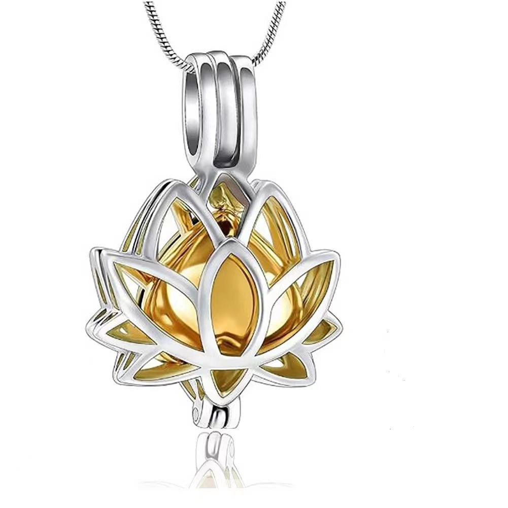 Stainless Steel Hollow Jewelry Heart Shaped Pendant Necklace Lotus Flower Shape Jewelry