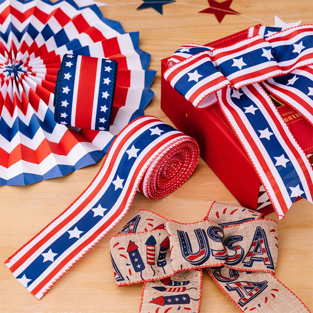 1 Roll 4.5m Ribbon U.S. Flag Elements Independence Day Colored Ribbon Commemorative Decorative Star String Ribbon For Festival