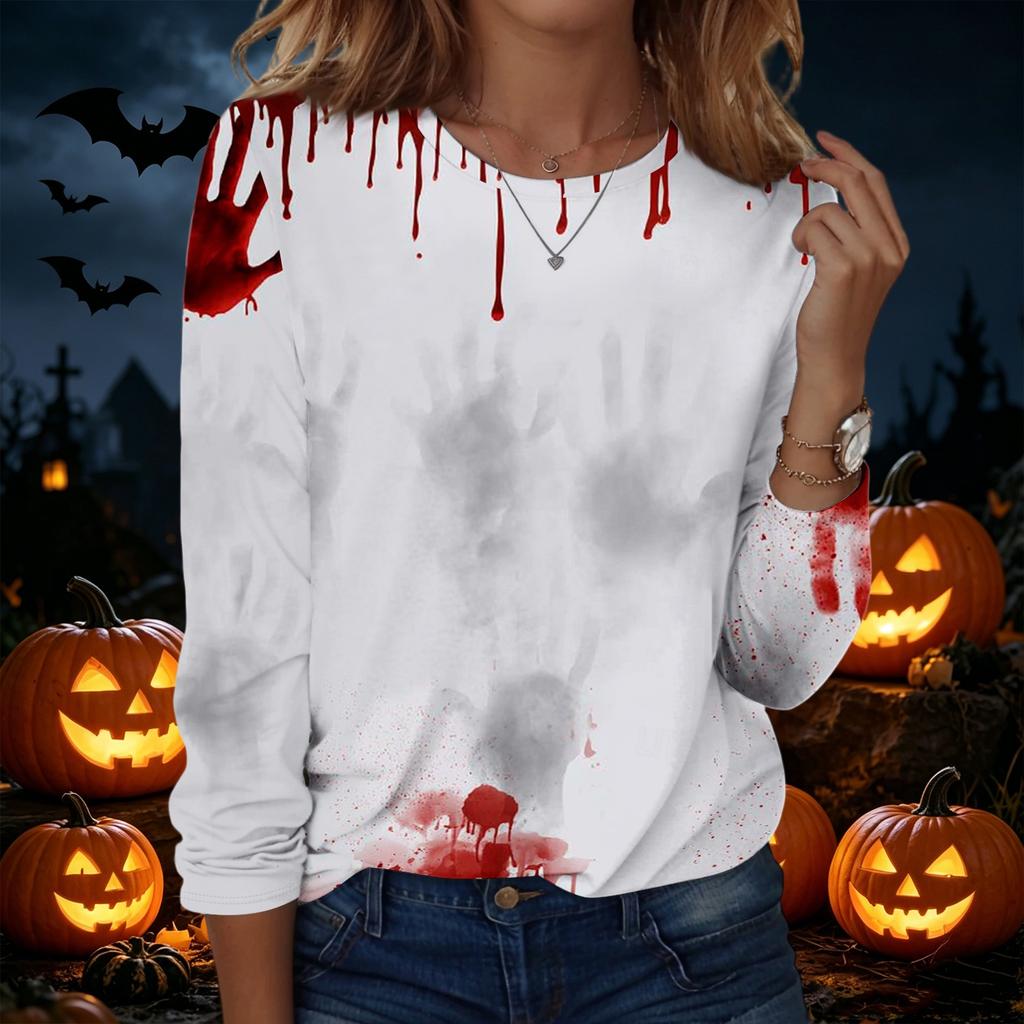 Women's Fashion Casual Long Sleeve Halloween Print Pullover Sweatshirt Crew Neck Top Comfortable Fit Seasonal Style