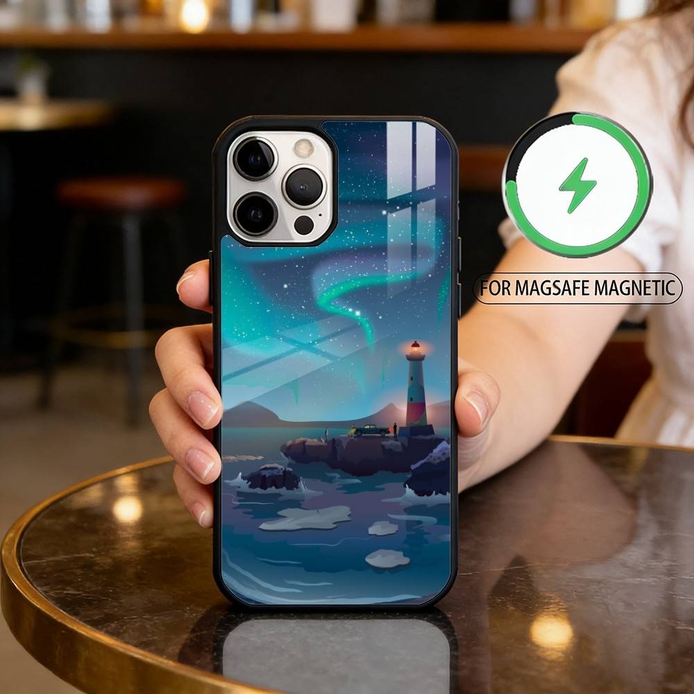Cartoon Art Lighthouse Magnetic For Magsafe Wireless Charging Phone Case For iPhone17,16,15,14,13,12,11 Plus,Pro Max